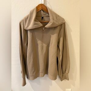 EFAN Women’s XL Oversized Half Zip Sweatshirt Tan Pullover Relaxed Casual Top